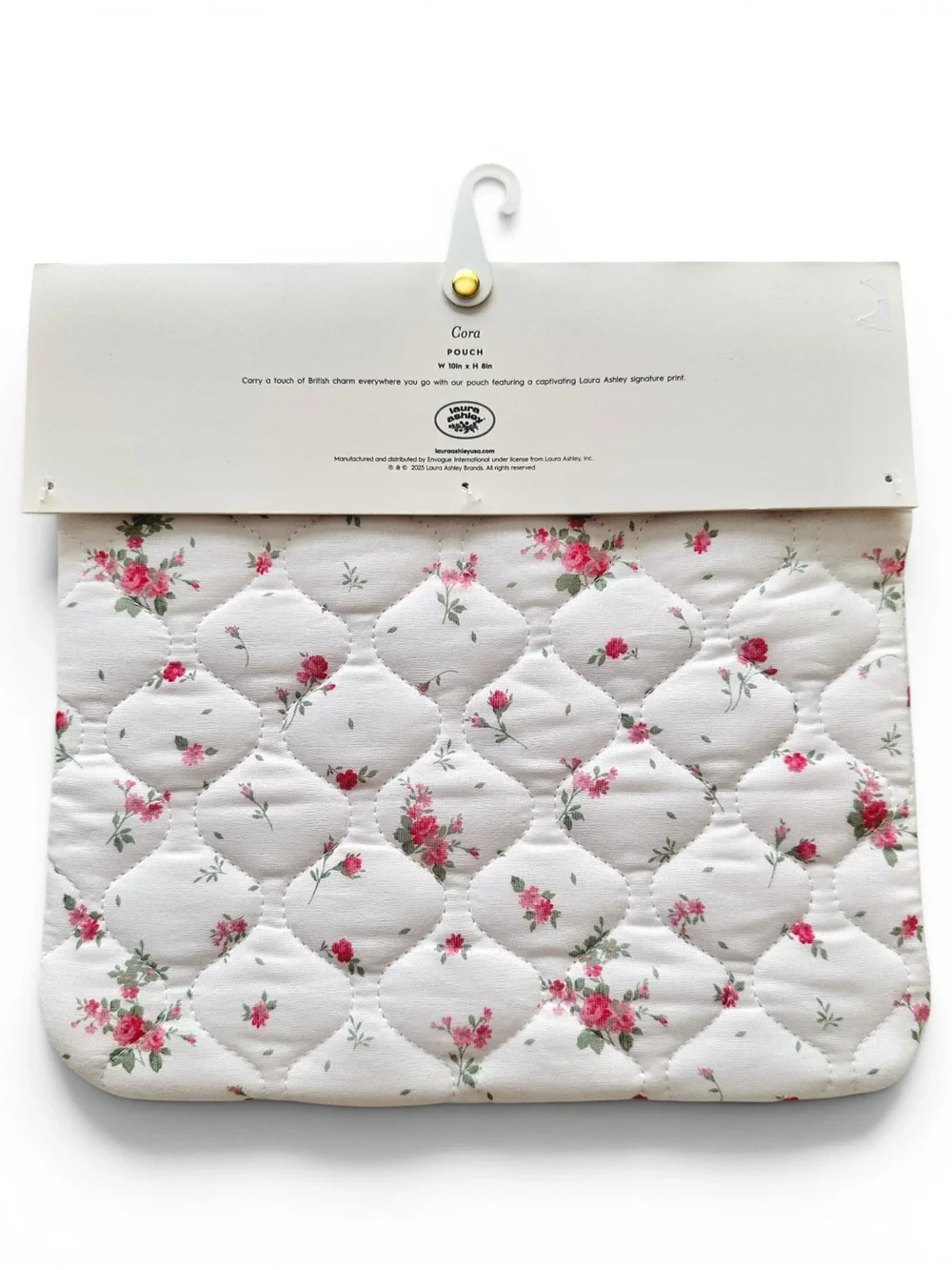 LAURA ASHLEY “Cora” Floral Quilted Zip Pouch with Pink Striped Lining - NEW